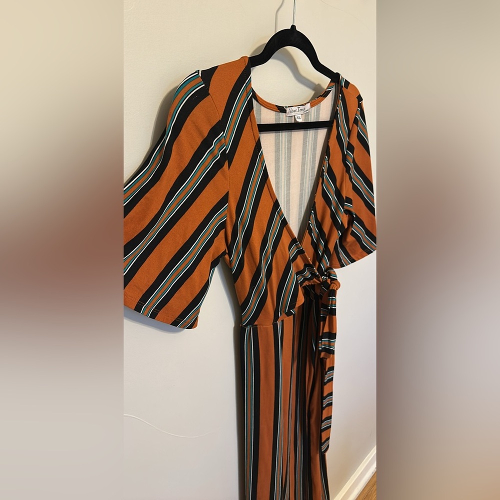 Velvet Torch Faux Wrap Striped Dress